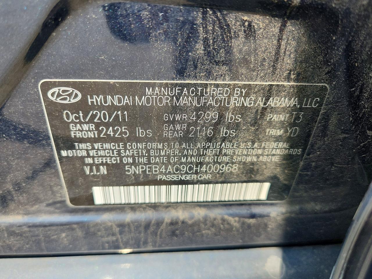 2012 HYUNDAI SONATA