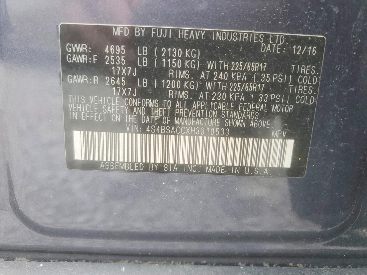 2017 SUBARU OUTBACK