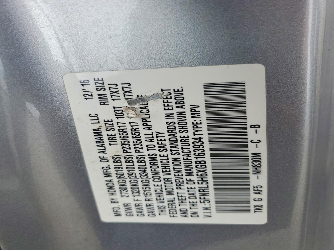 2016 HONDA ODYSSEY
