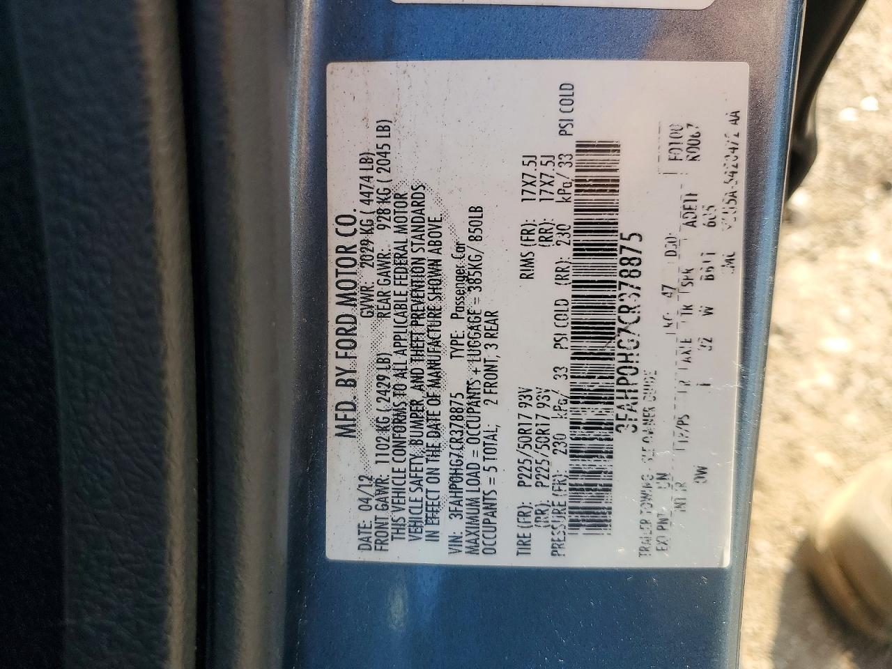 2012 FORD FUSION