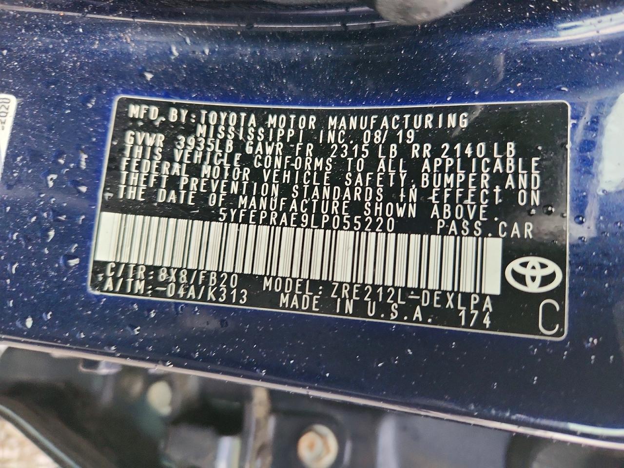 2020 TOYOTA COROLLA