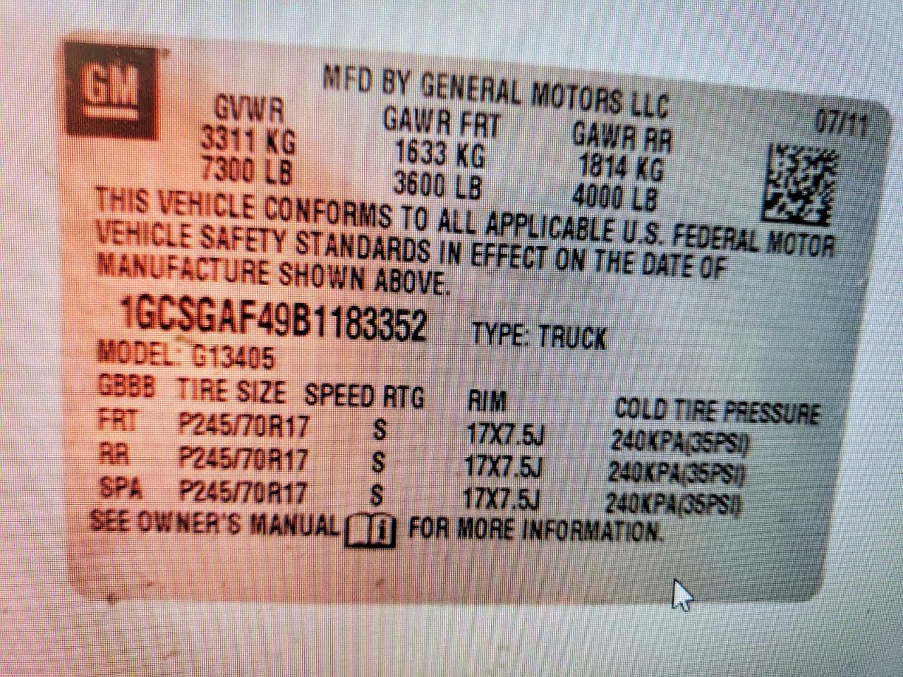 2011 CHEVROLET EXPRESS G1