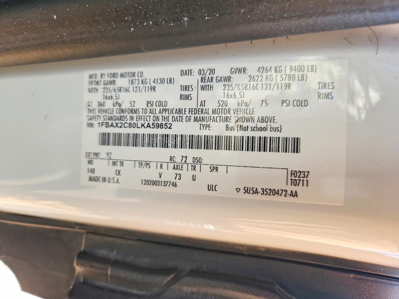 2020 FORD TRANSIT