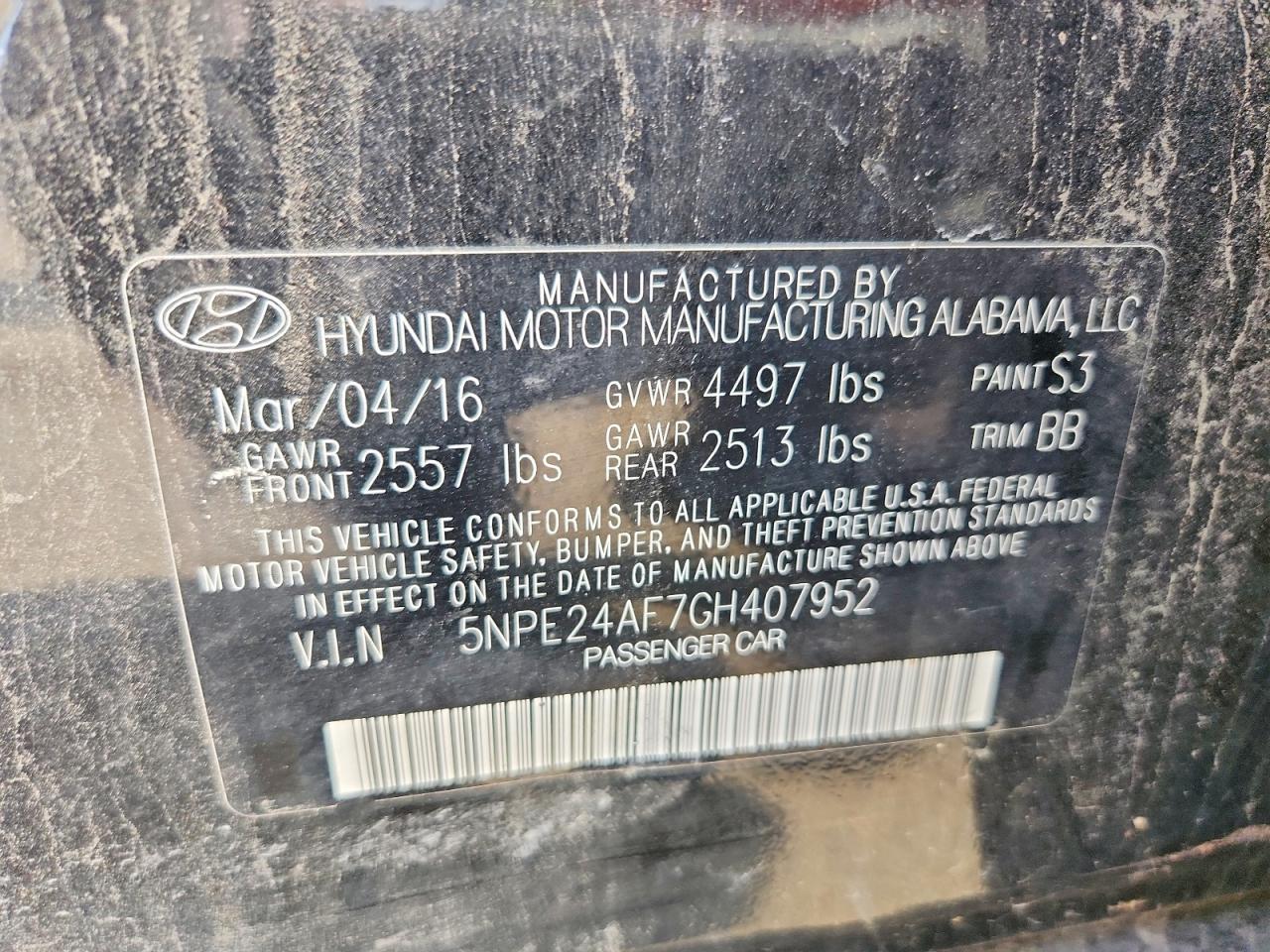 2016 HYUNDAI SONATA