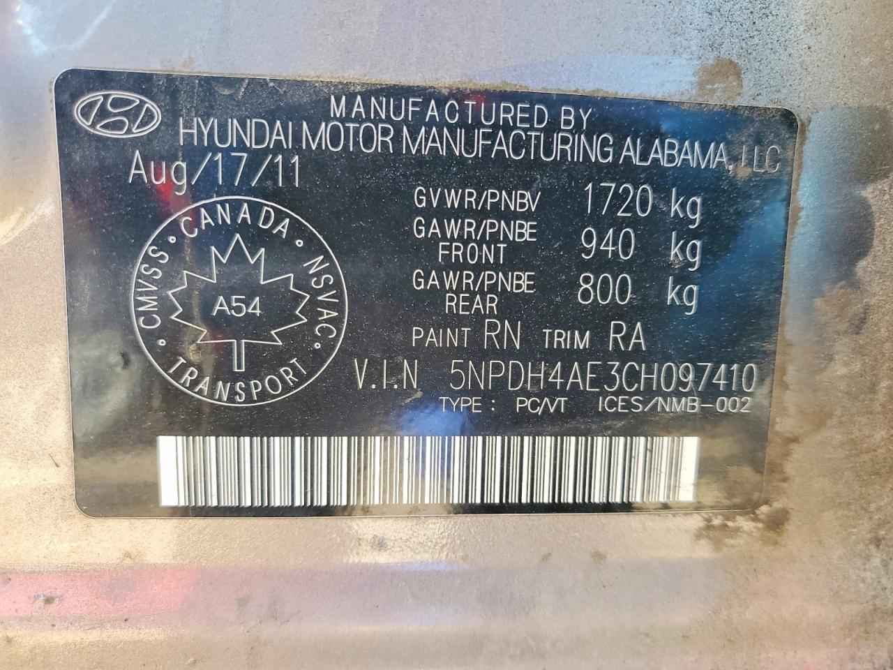 2012 HYUNDAI ELANTRA