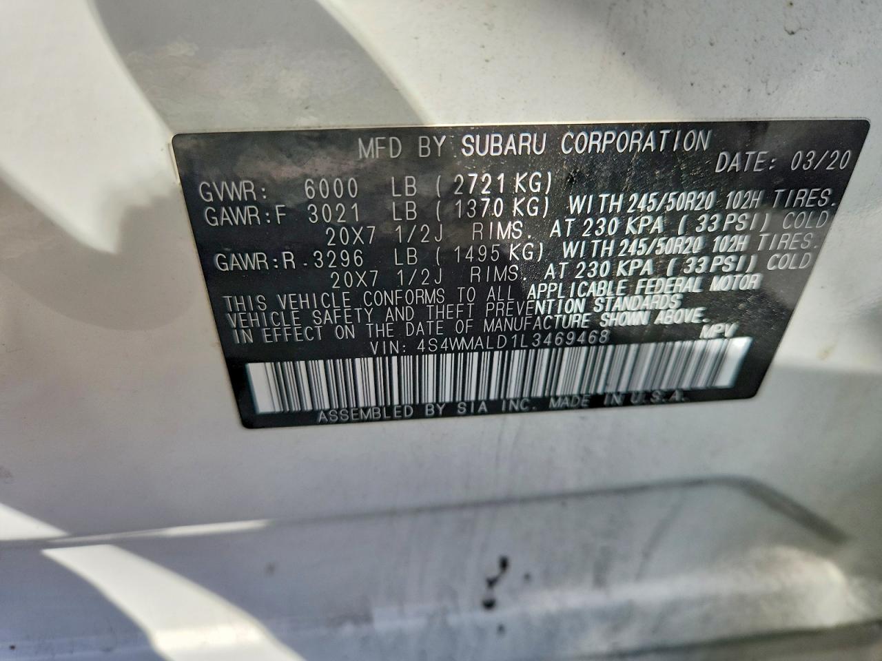 2020 SUBARU ASCENT