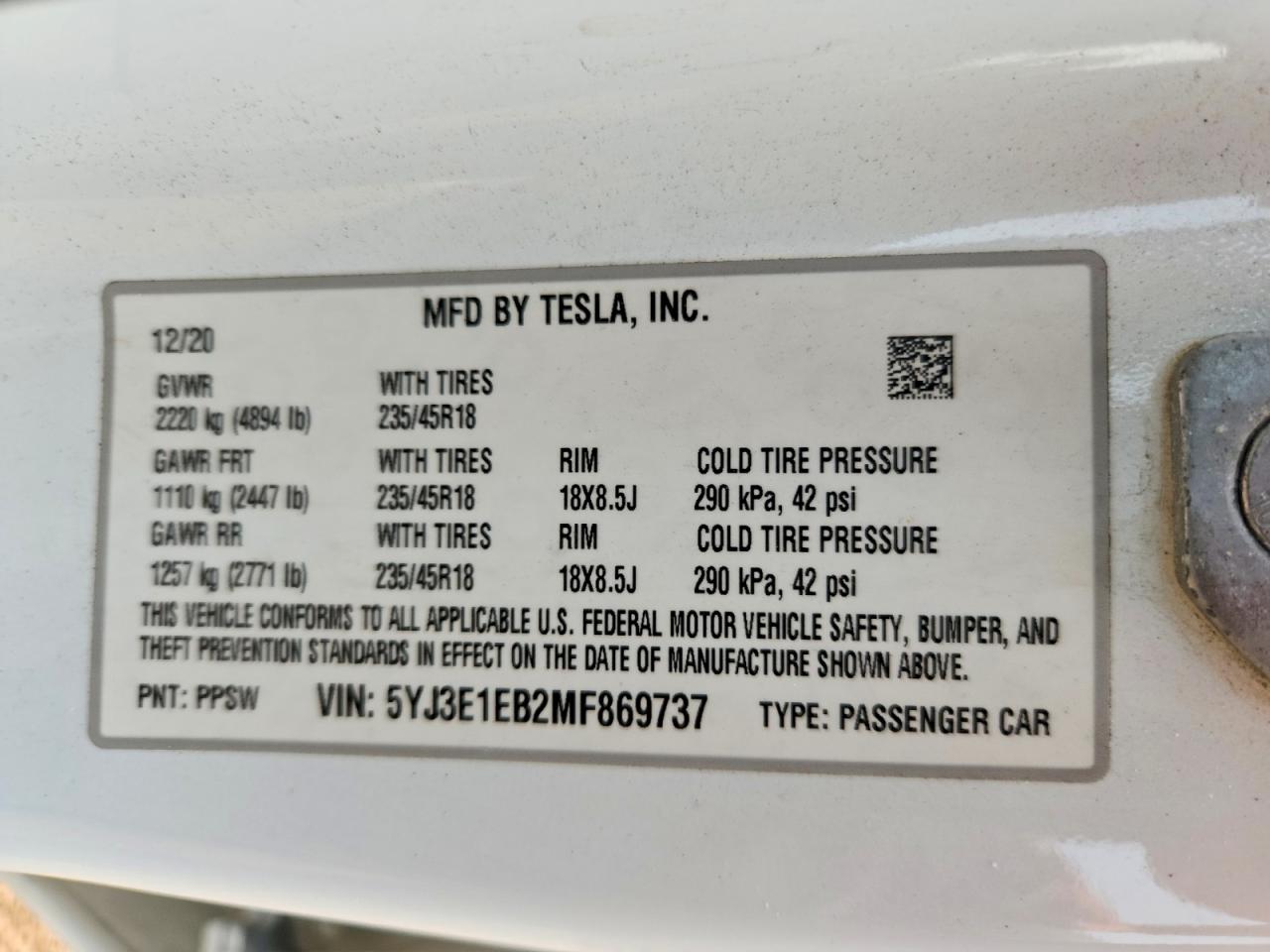 2021 TESLA MODEL 3