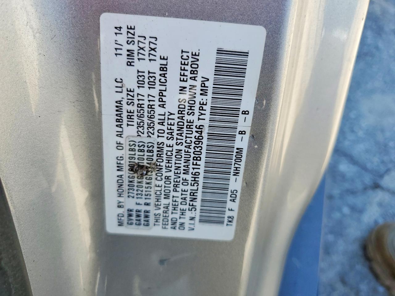 2015 HONDA ODYSSEY