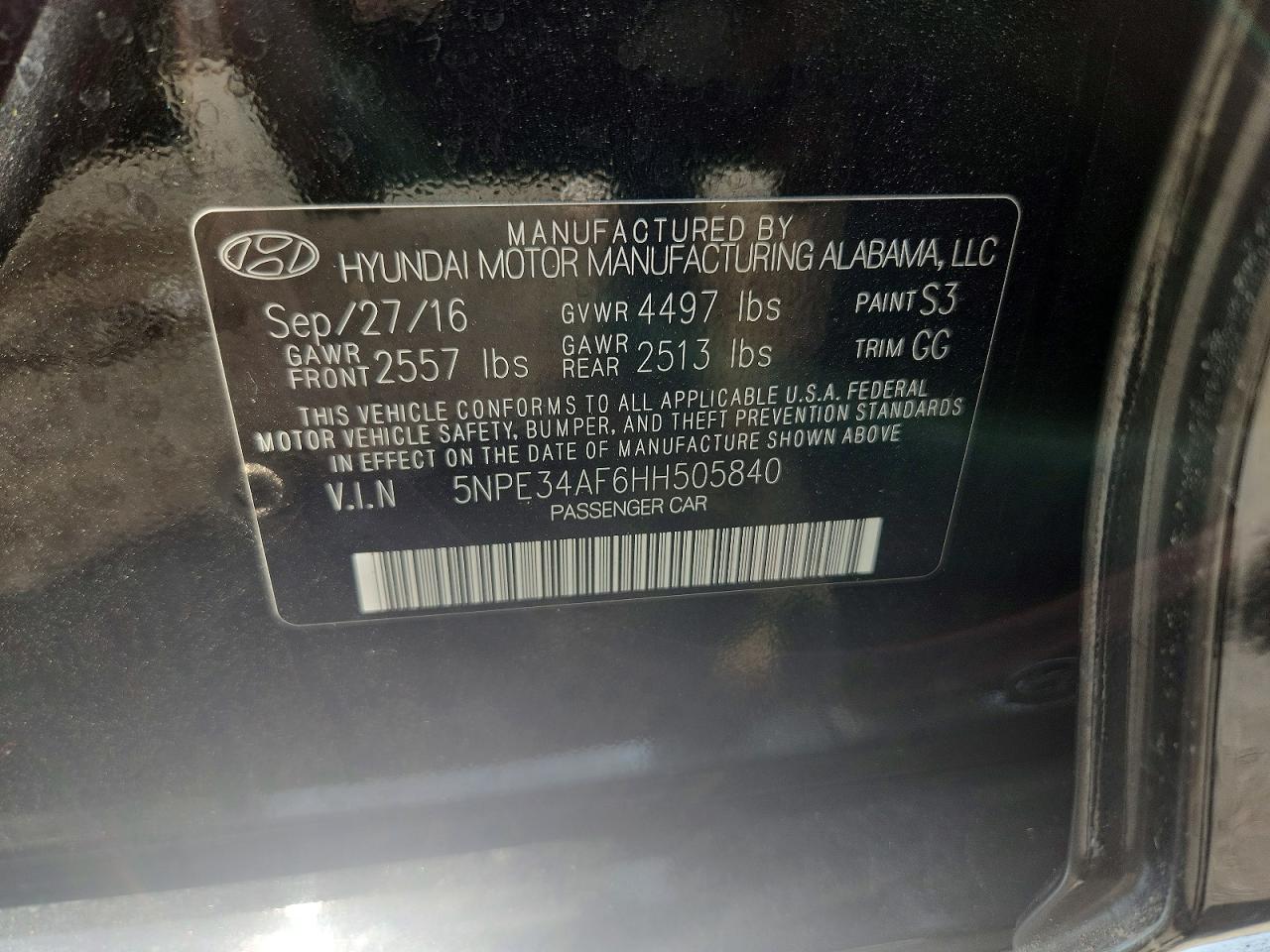 2017 HYUNDAI SONATA