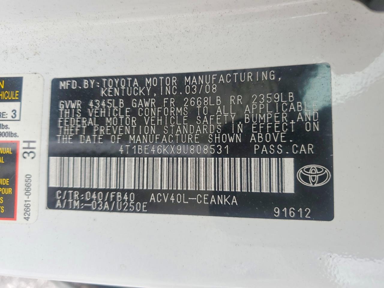 2009 TOYOTA CAMRY BASE