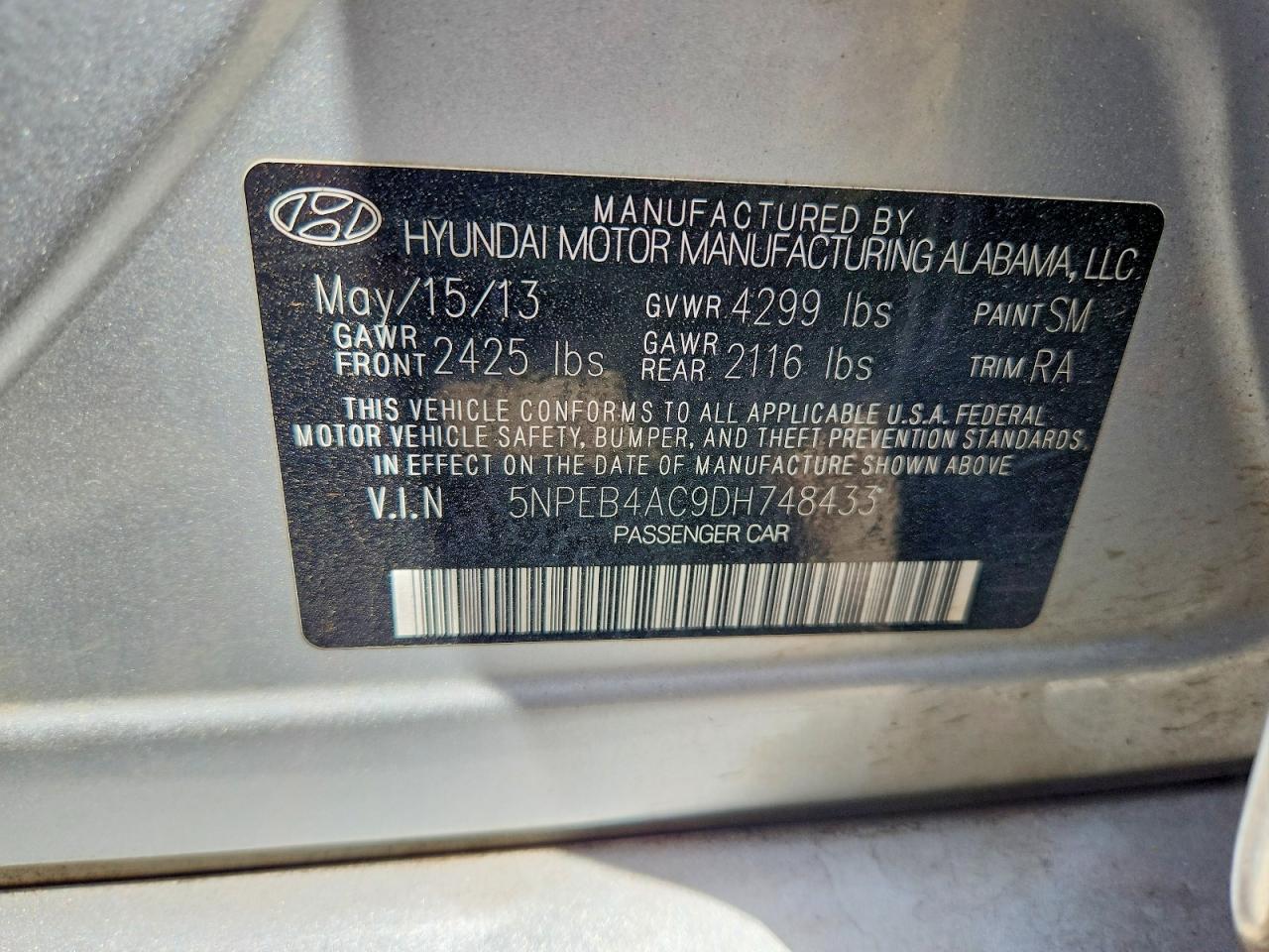 2013 HYUNDAI SONATA