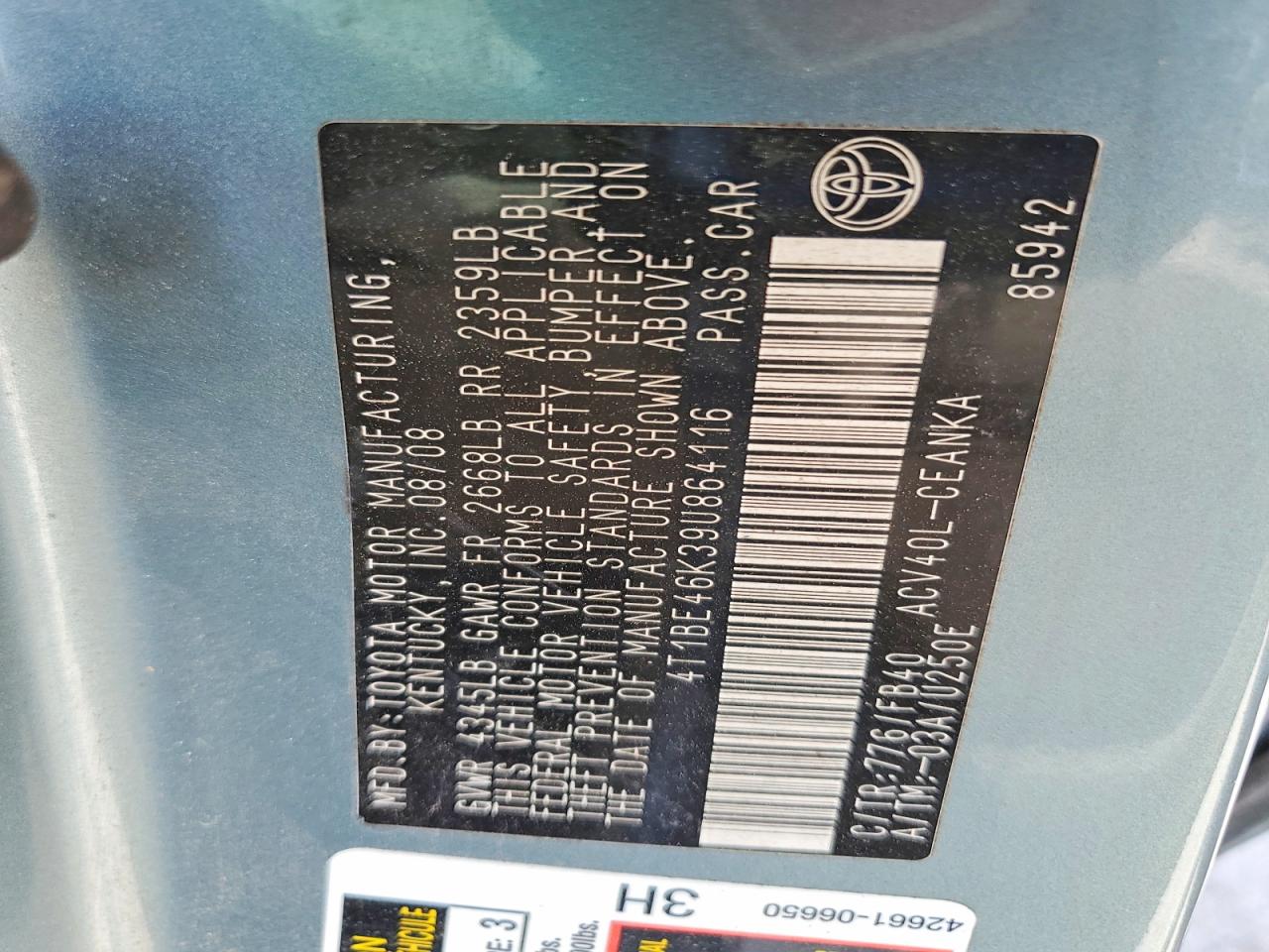 2009 TOYOTA CAMRY