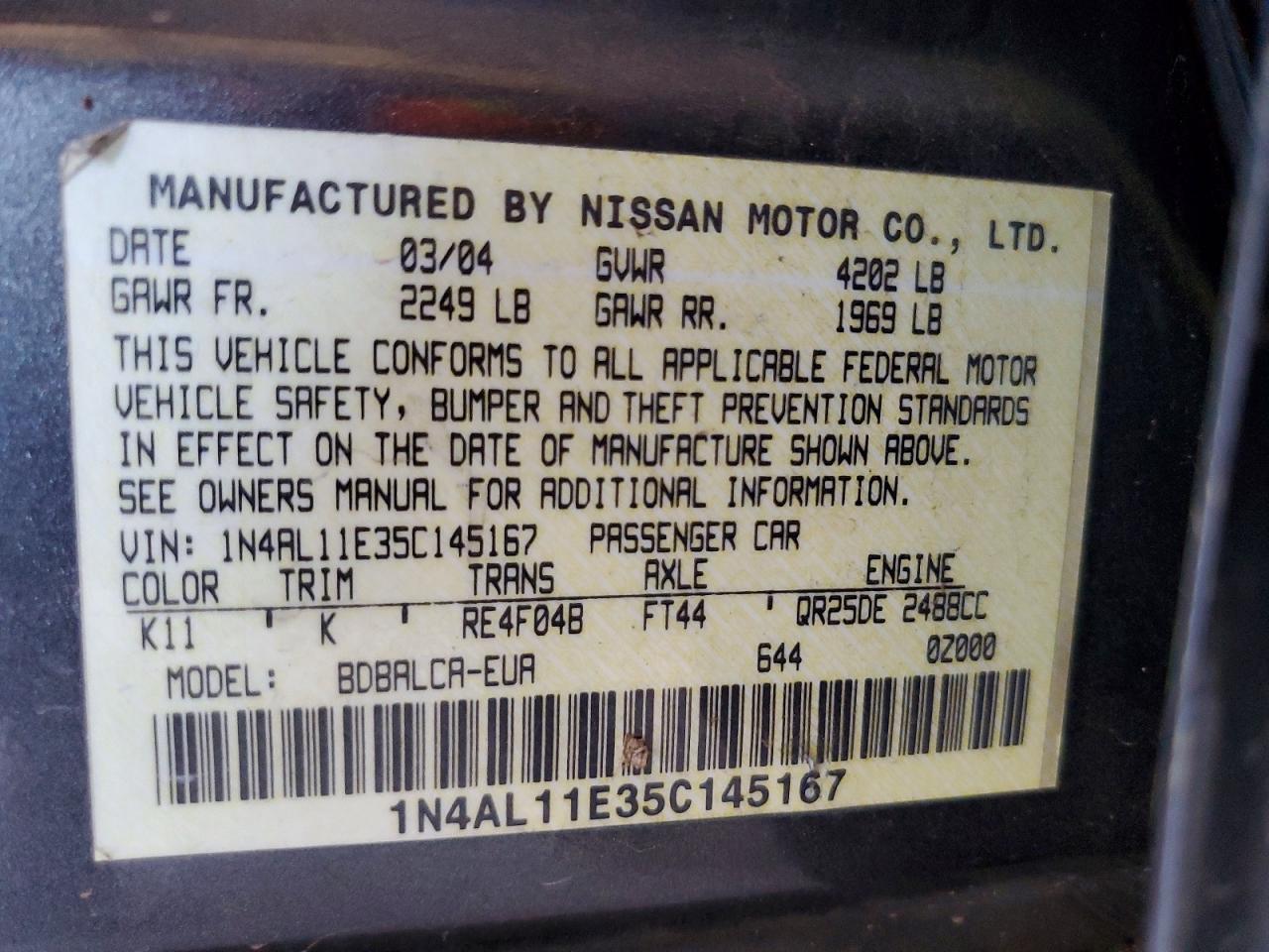 2005 NISSAN ALTIMA