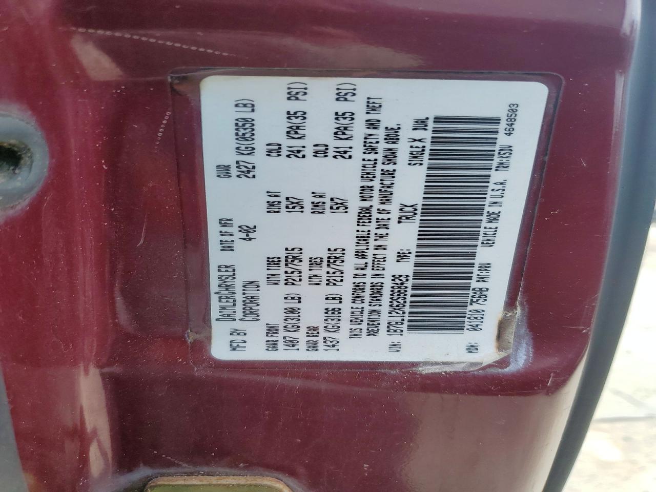 2002 DODGE DAKOTA