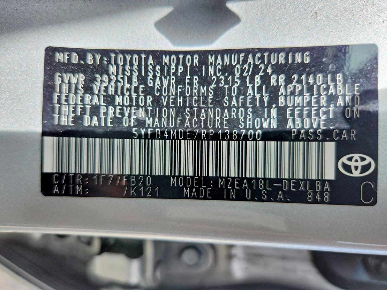2024 TOYOTA COROLLA
