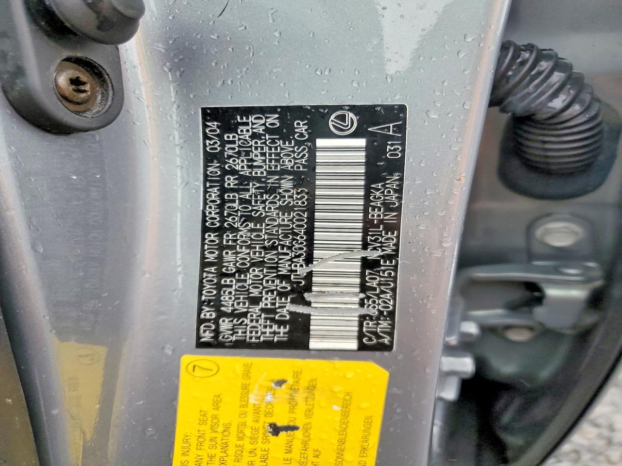 2004 LEXUS ES330
