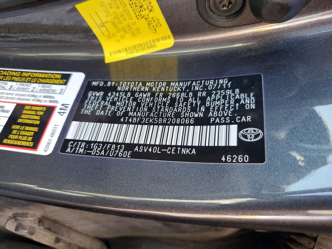 2011 TOYOTA CAMRY