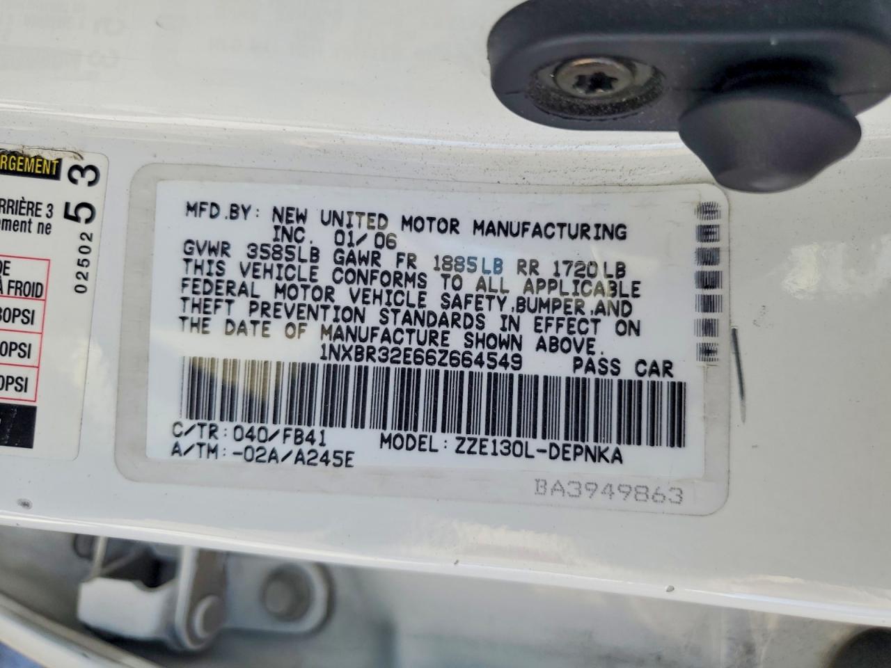 2006 TOYOTA COROLLA