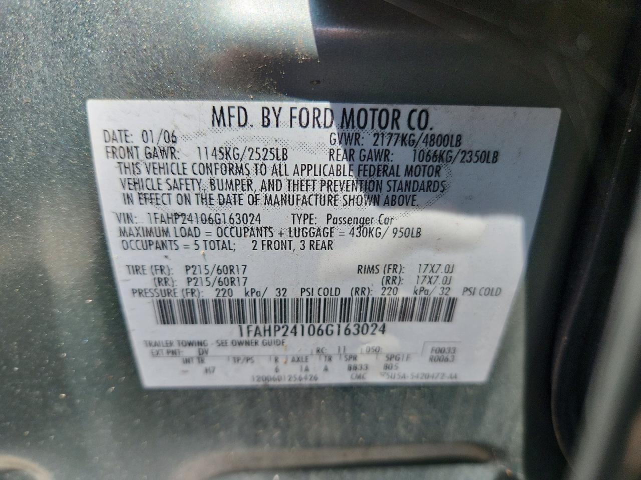 2006 FORD FIVE HUNDR