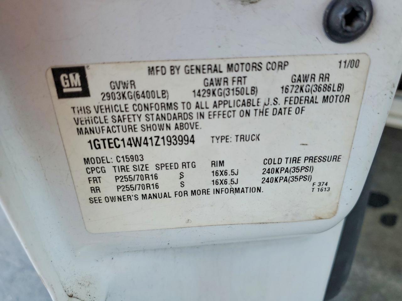 2001 GMC SIERRA