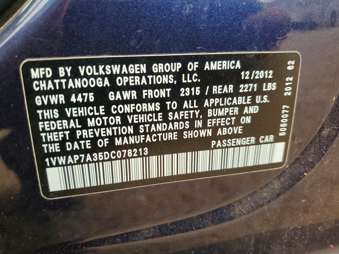 2013 VOLKSWAGEN PASSAT