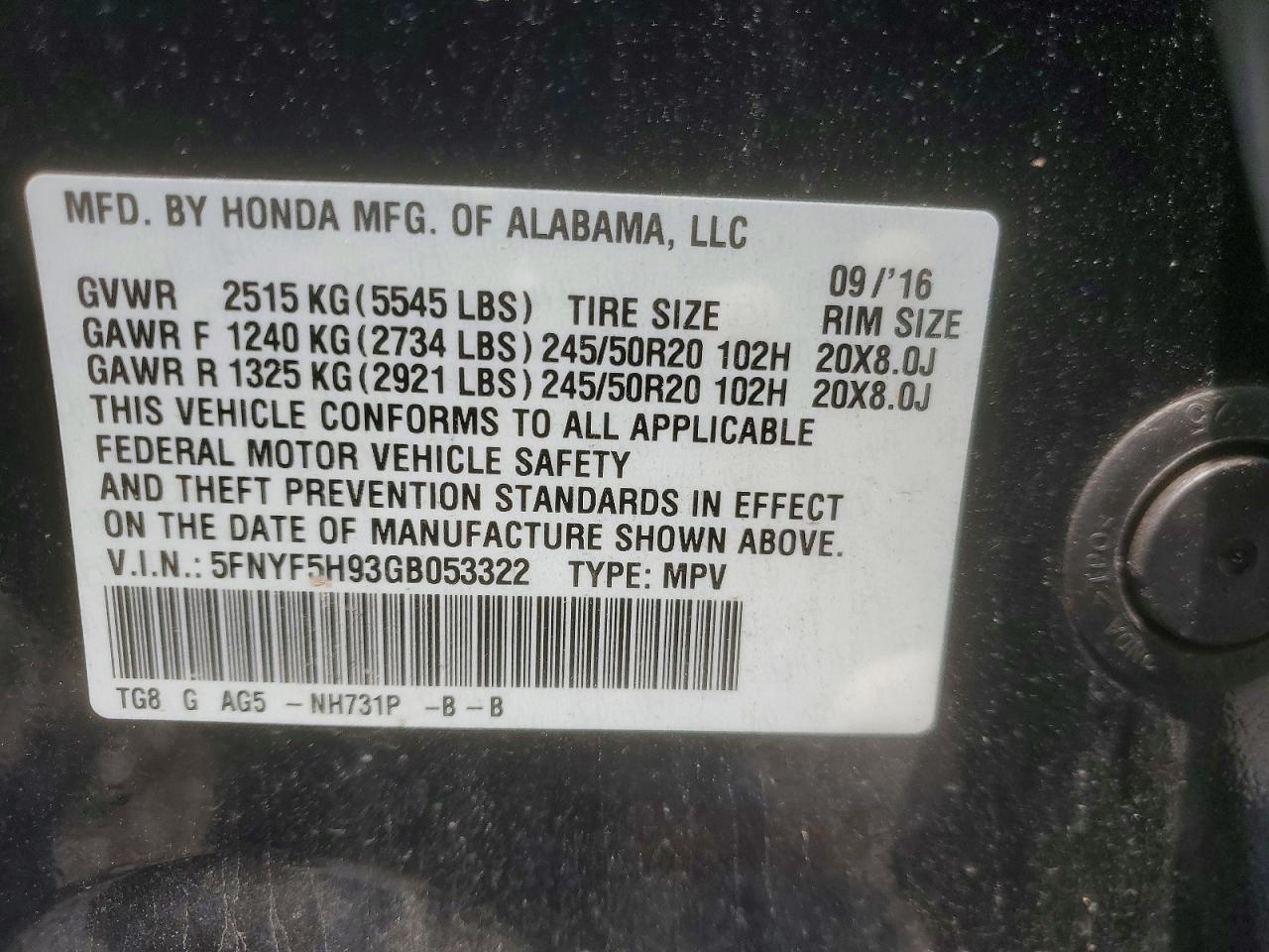 2016 HONDA PILOT