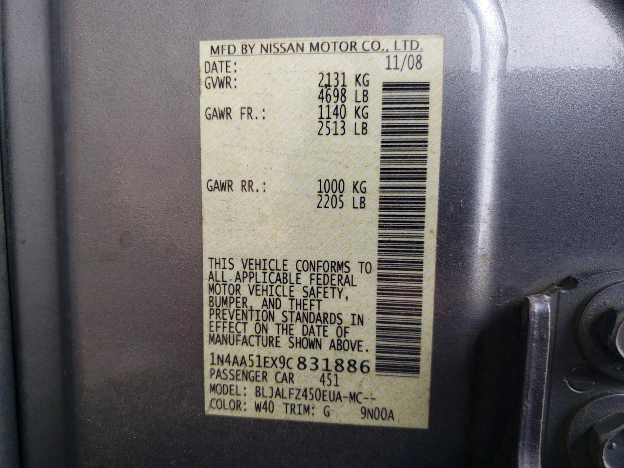 2009 NISSAN MAXIMA