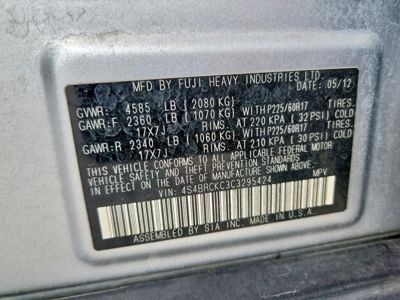 2012 SUBARU OUTBACK