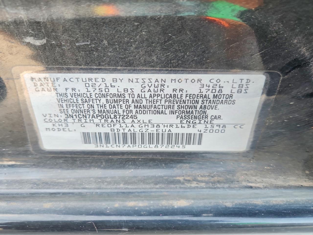 2016 NISSAN VERSA