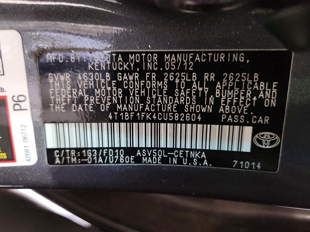 2012 TOYOTA CAMRY