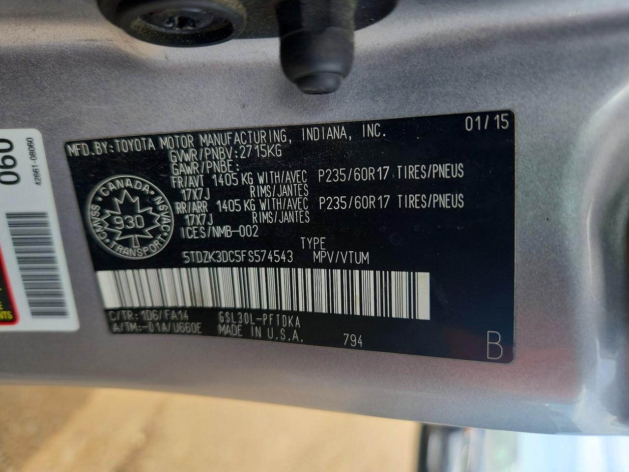 2015 TOYOTA SIENNA