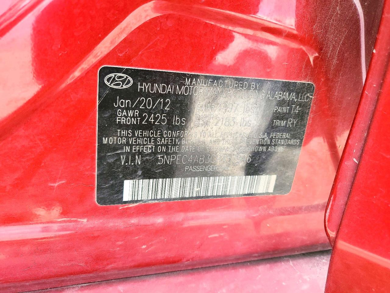 2012 HYUNDAI SONATA