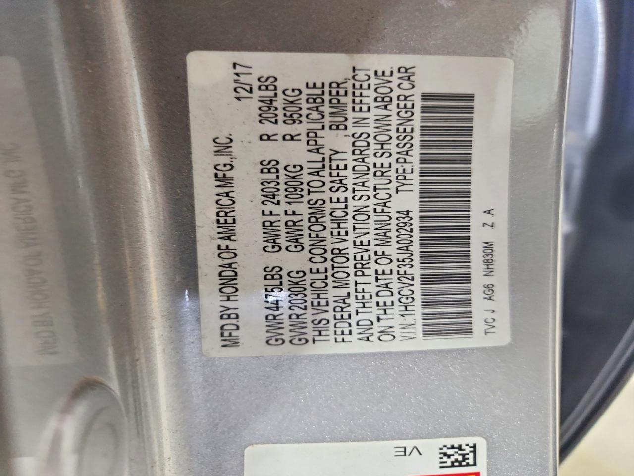 2018 HONDA ACCORD