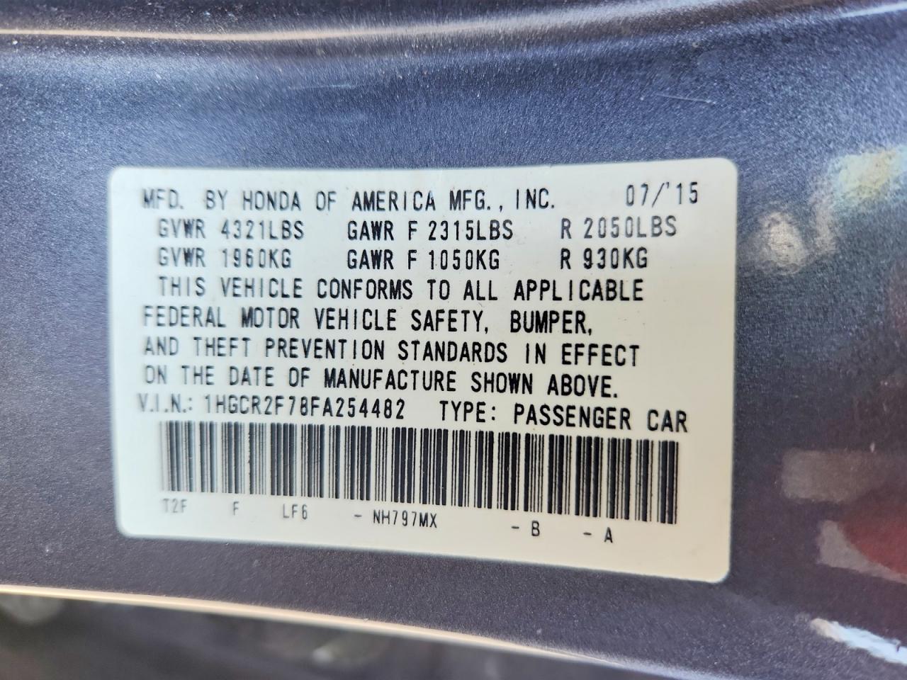 2015 HONDA ACCORD