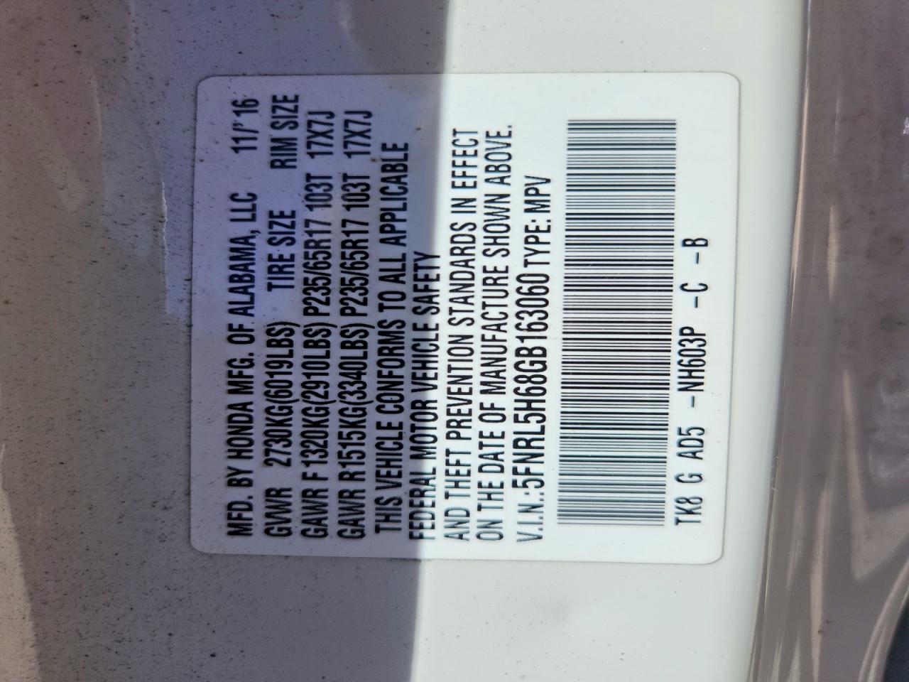 2016 HONDA ODYSSEY