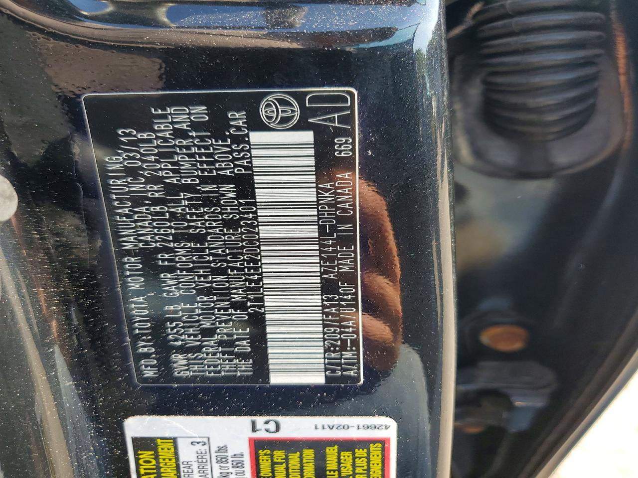 2013 TOYOTA COROLLA