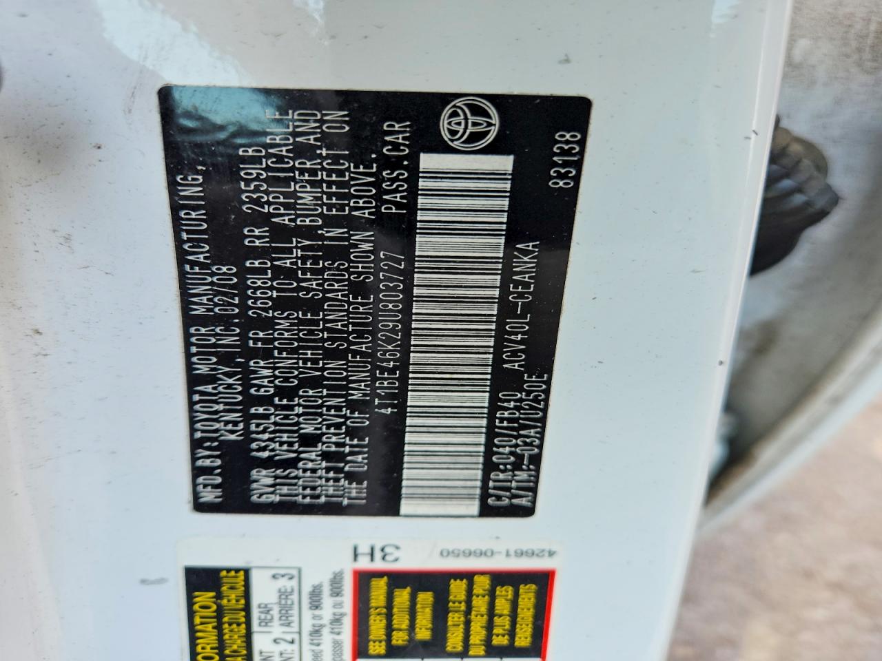2009 TOYOTA CAMRY