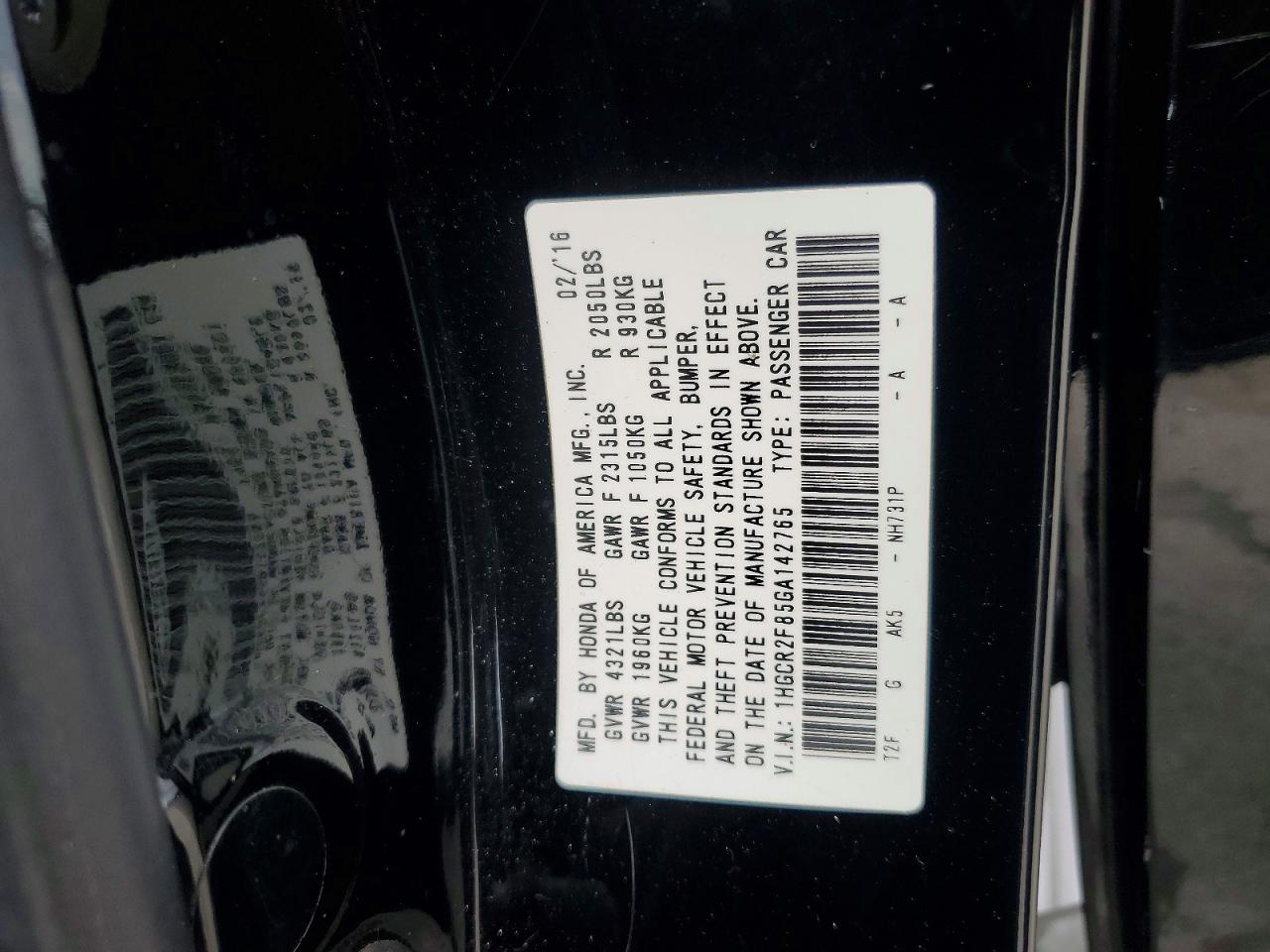 2016 HONDA ACCORD