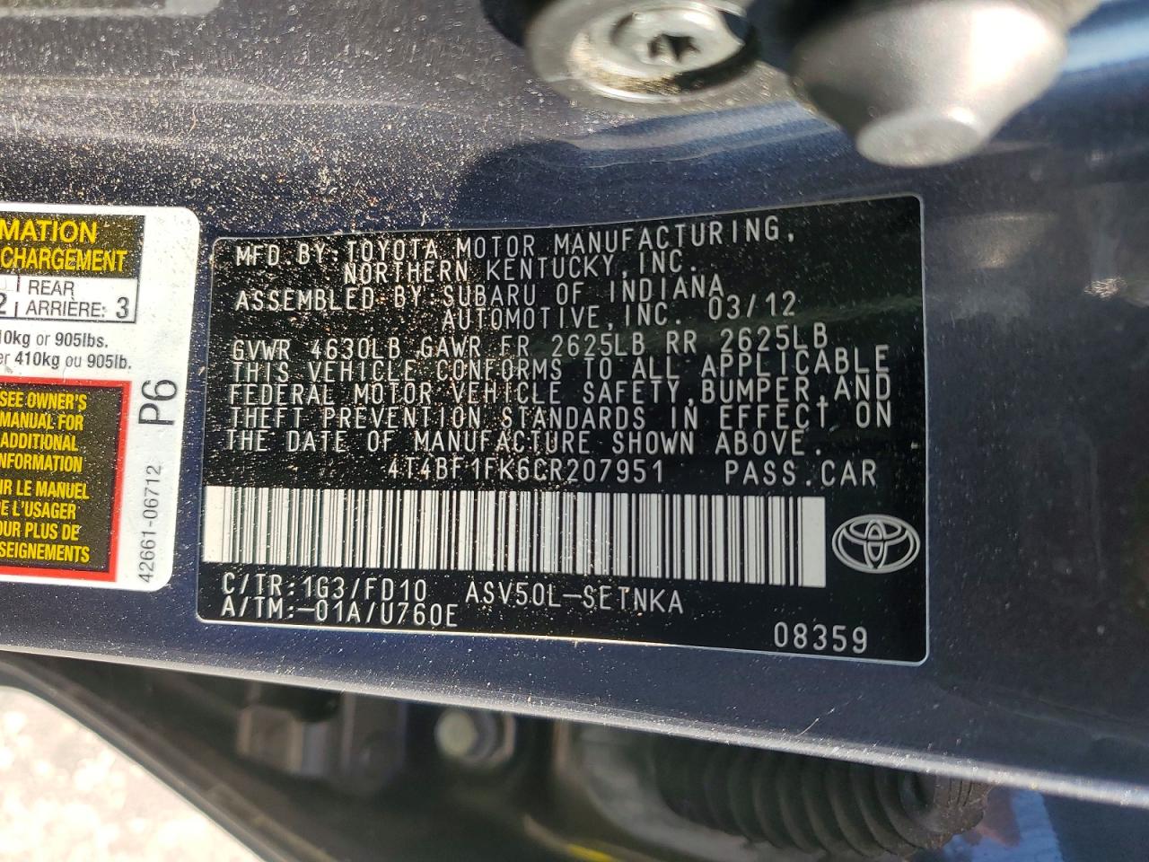 2012 TOYOTA CAMRY
