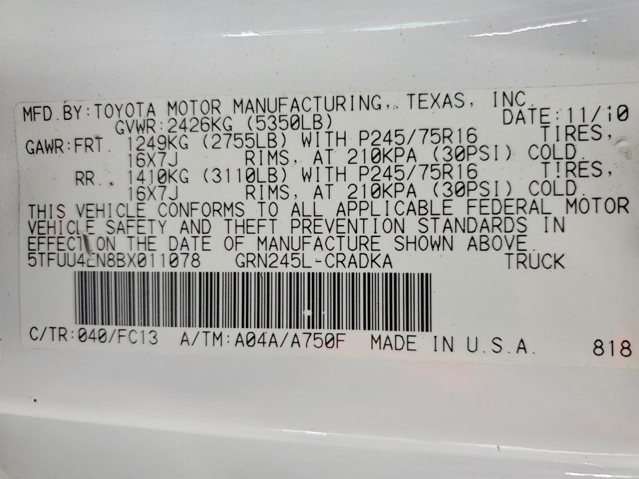 2011 TOYOTA TACOMA