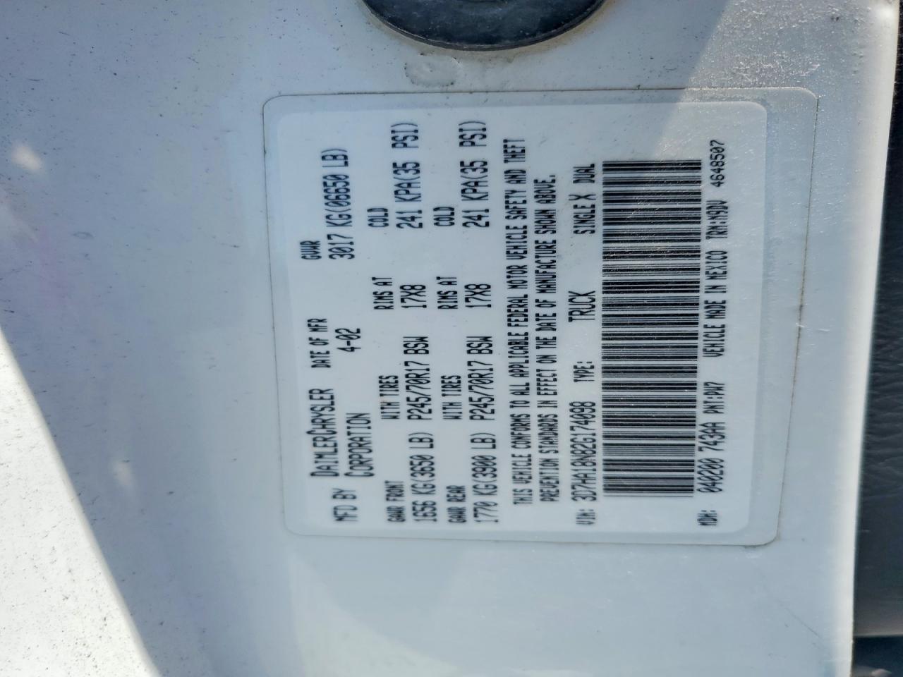 2002 DODGE RAM 1500