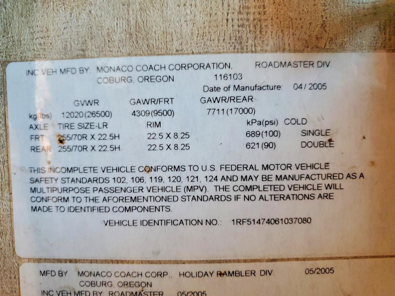 2006 HOLIDAY RAMBLER MONOCOQUE