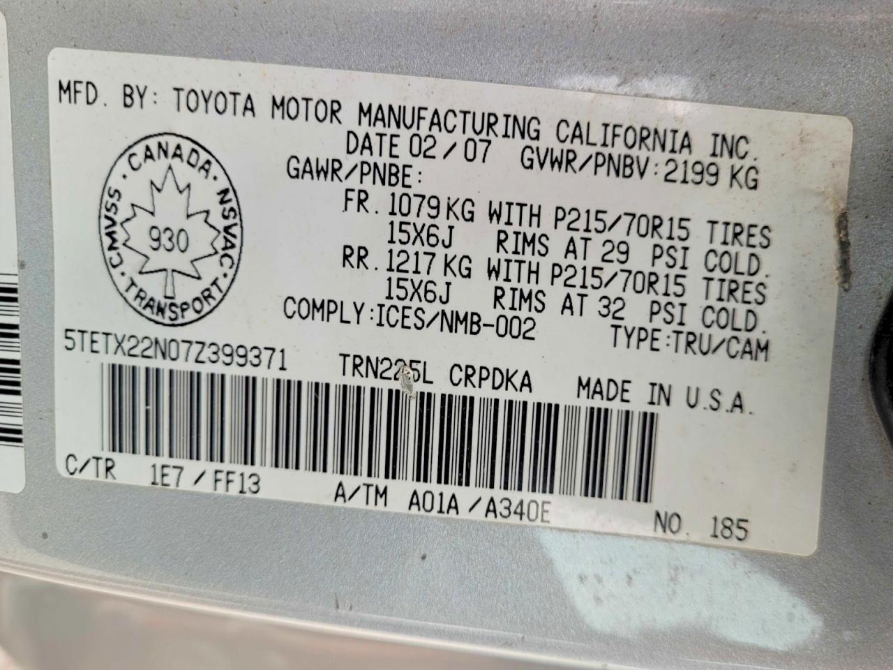 2007 TOYOTA TACOMA