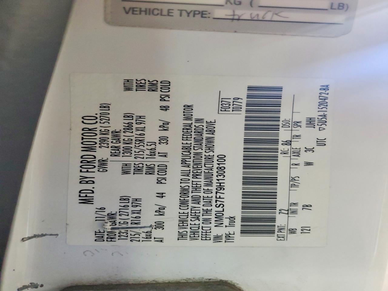 2017 FORD TRANSIT
