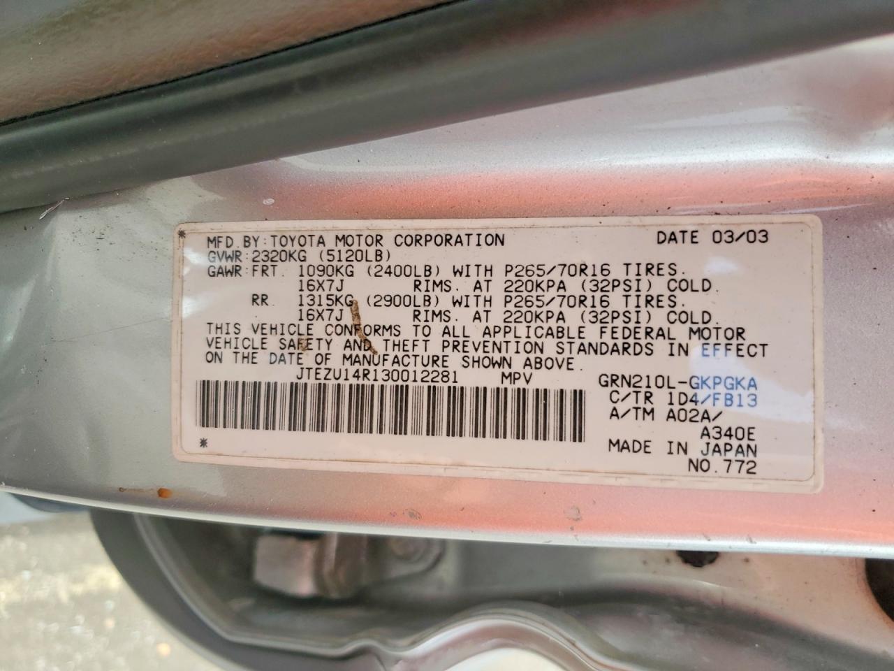 2003 TOYOTA 4RUNNER