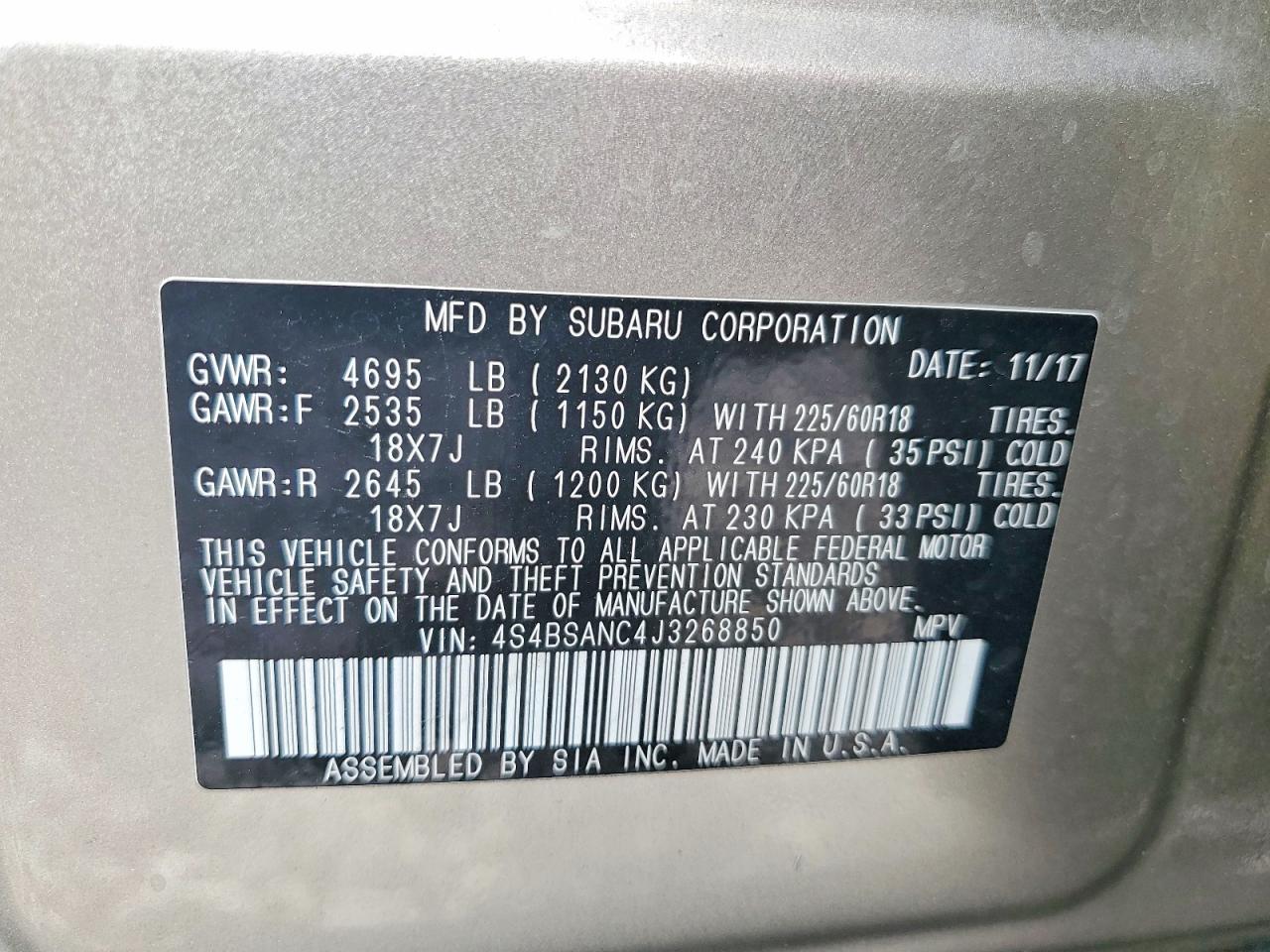 2018 SUBARU OUTBACK