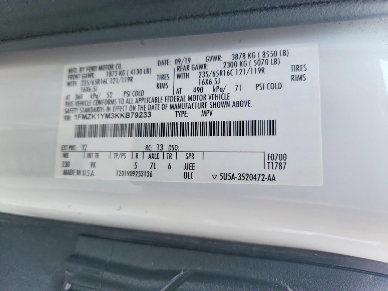 2019 FORD TRANSIT
