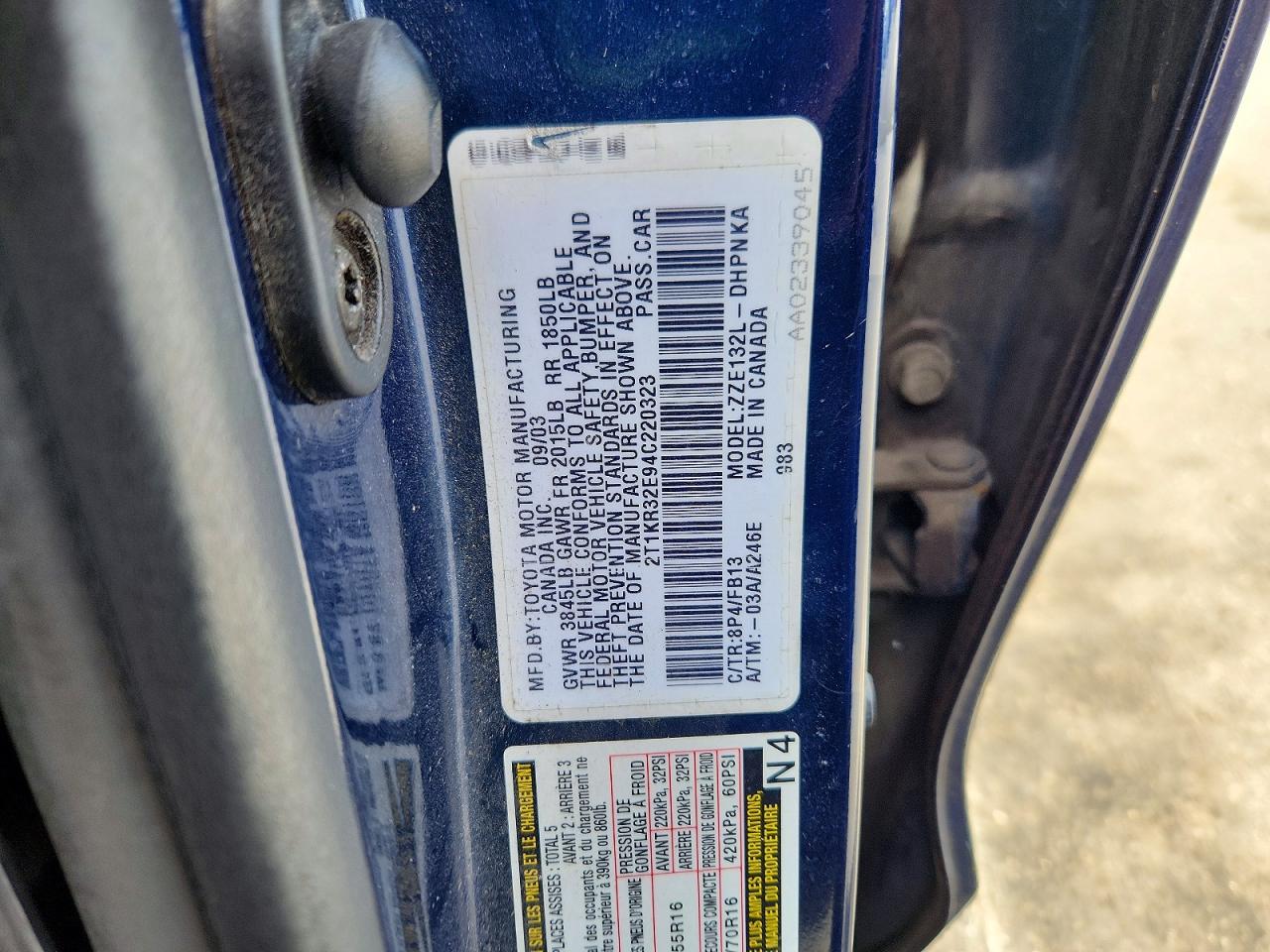 2004 TOYOTA COROLLA