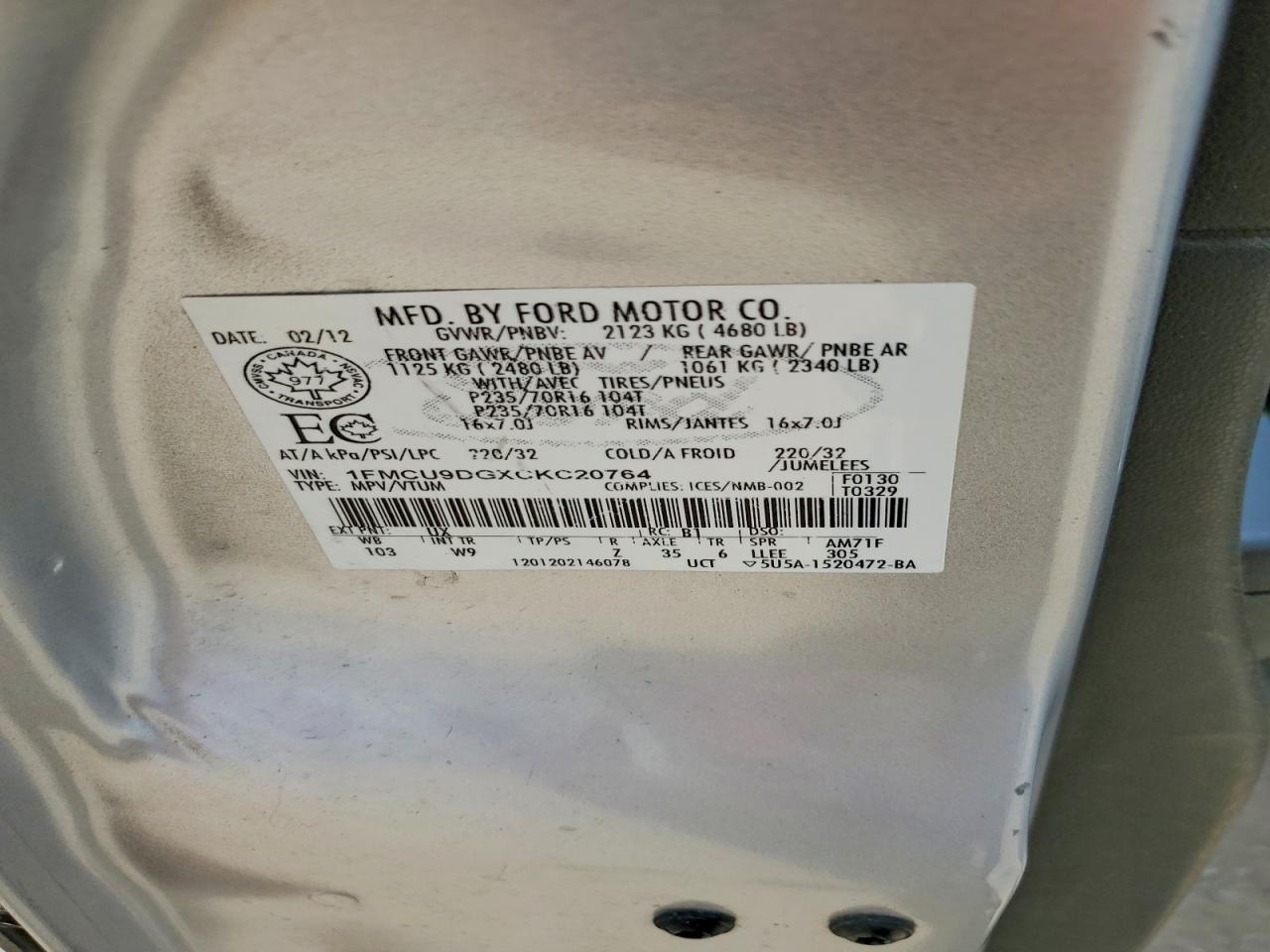 2012 FORD ESCAPE