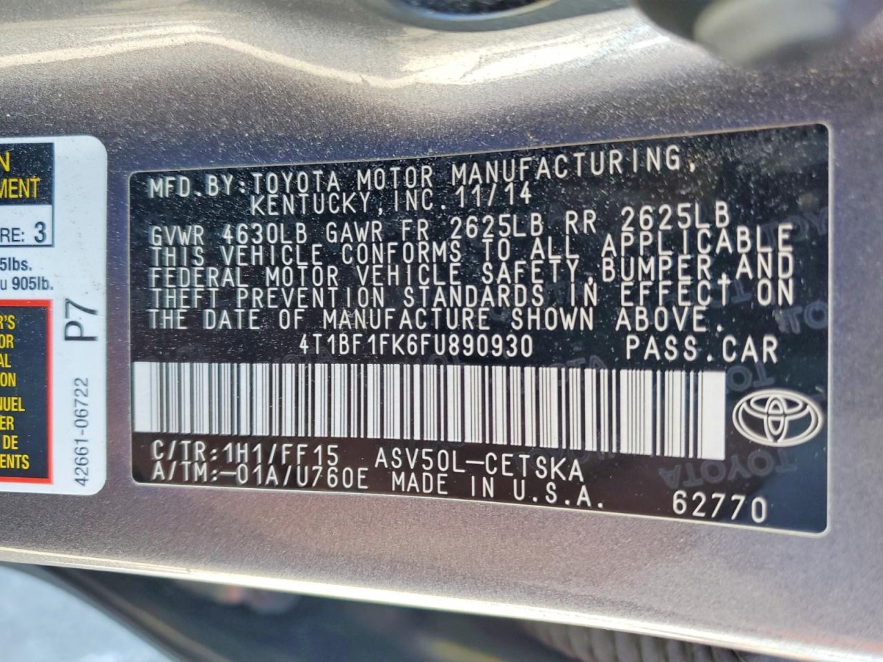 2015 TOYOTA CAMRY